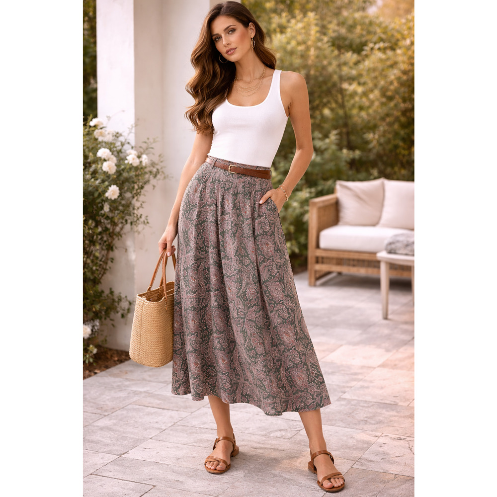 Vintage J. Crew Womens Skirt 6 Paisley Midi Pleated Preppy Flowy 90s Made In USA